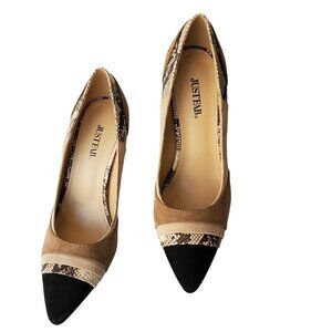 JustFab Karris Womens Faux Suede Animal Print Stiletto Shoe Brown Beige Sz 9 NEW